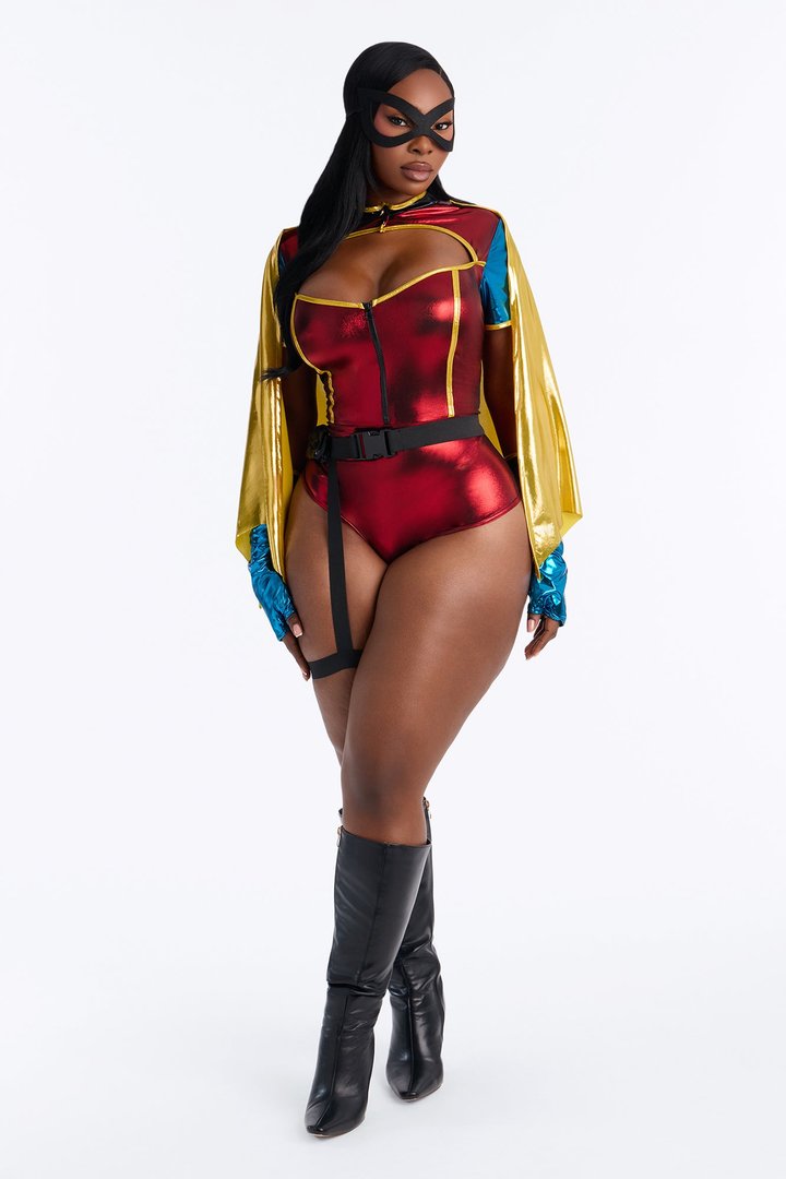 Sexy Sidekick 5 Piece Costume Set - Red/combo