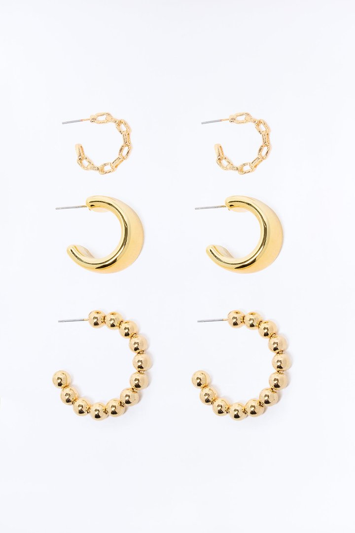Keep You In The Loop 3 Pair Multi Earring Set - Gold
