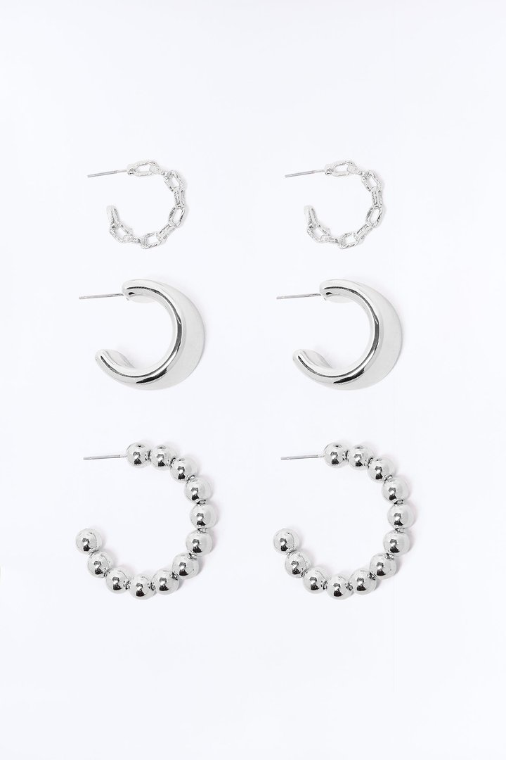 Keep You In The Loop 3 Pair Multi Earring Set - Silver