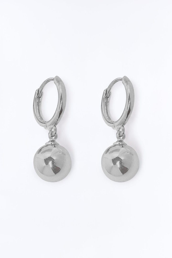 Ball Drop Huggie Hoop Earrings - Silver
