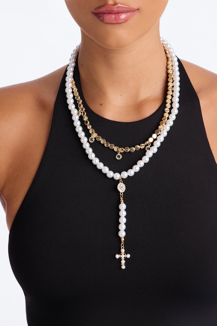 Radiant Devotion Lariat Necklace - White/Gold