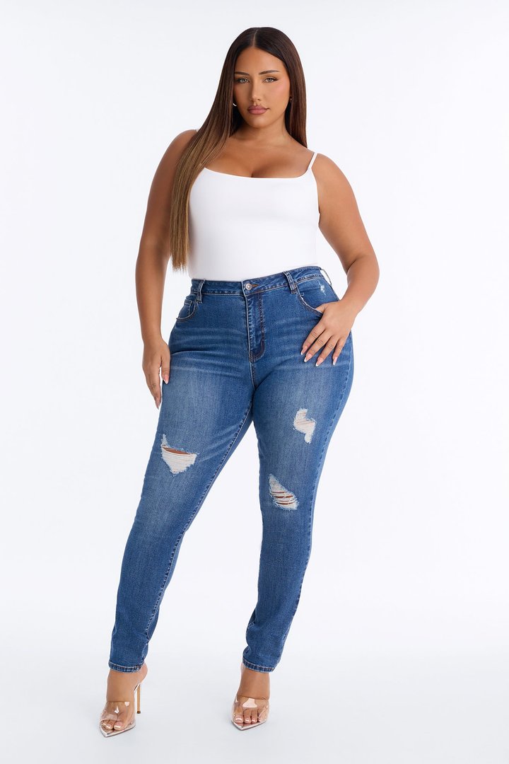 Tall Higher Frequency Stretch Ripped Skinny Jeans - Medium Wash