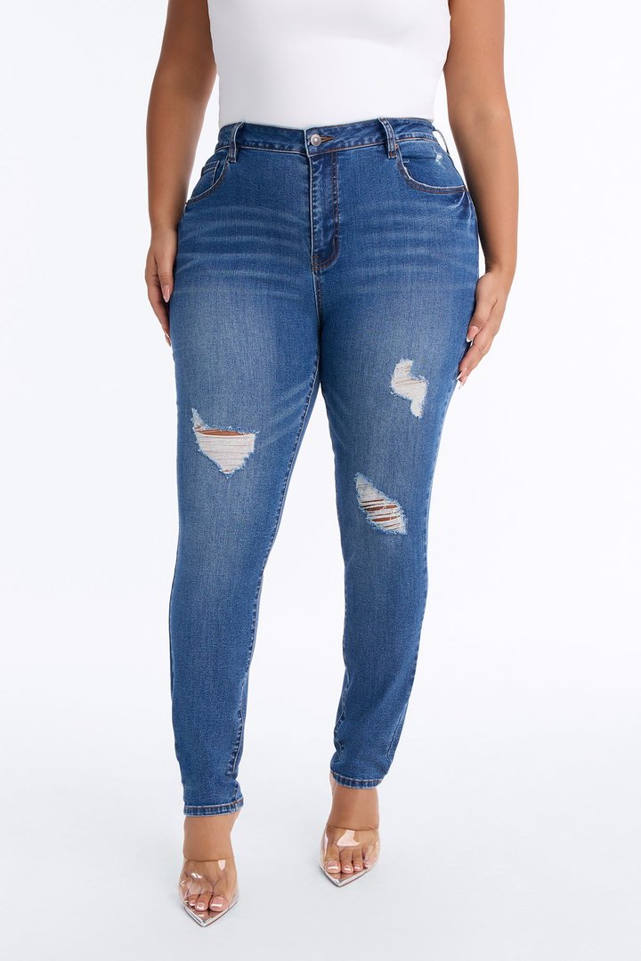 Tall Higher Frequency Stretch Ripped Skinny Jeans - Medium Wash