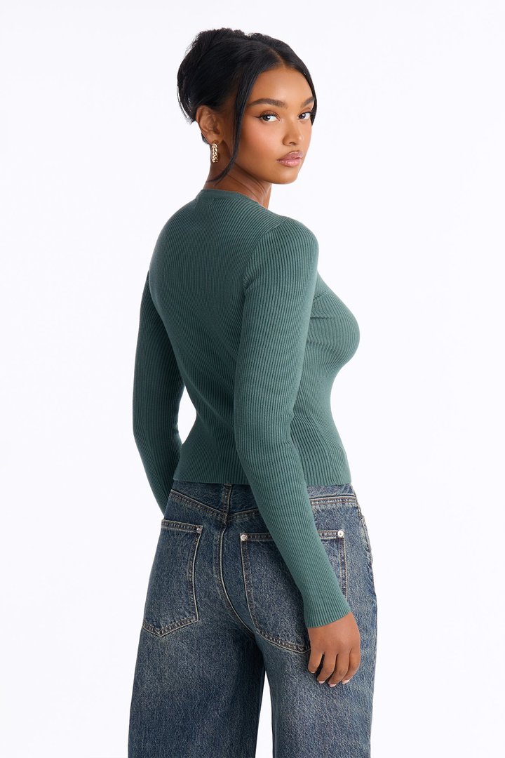 Fall Kiss Fitted Cardigan Sweater - Hunter