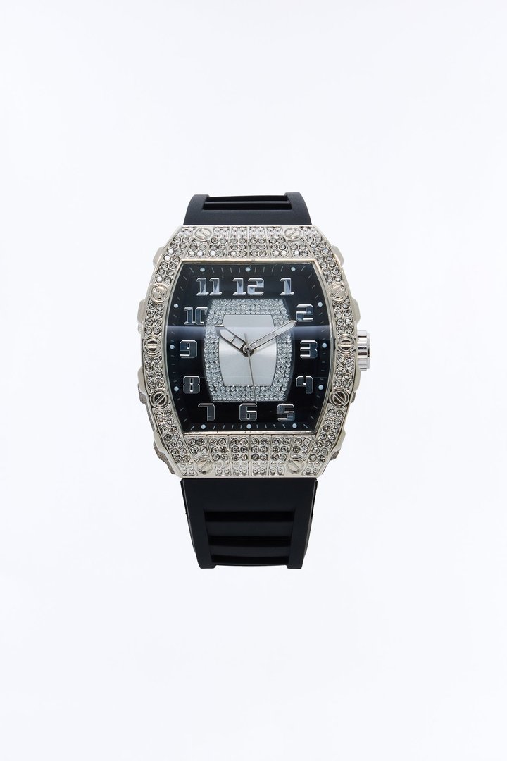 Night After Night Iced Watch - Silver/Black