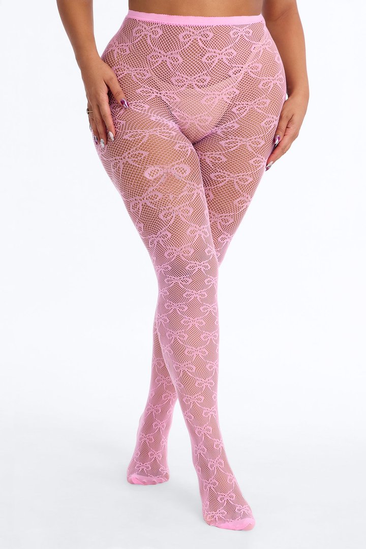 Sweet Darling Lace Bow Tights - Pink