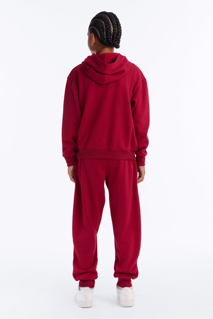 Mini Figure It Out Fleece Jogger Pant Set - Burgundy
