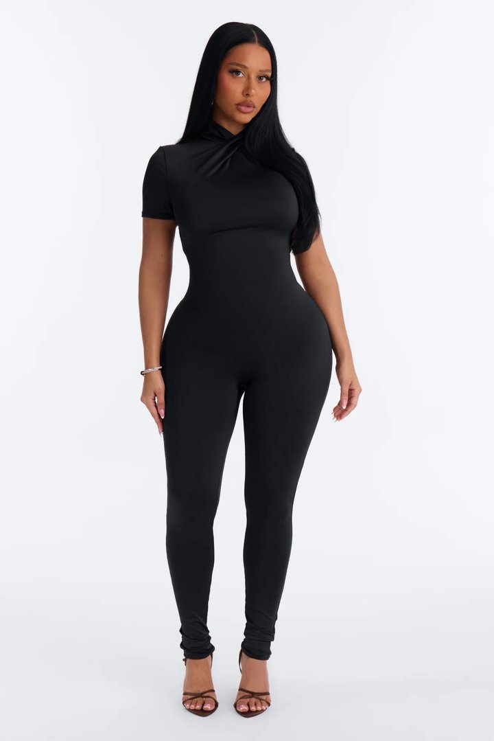 Nina Mock Neck Skinny Jumpsuit - Black