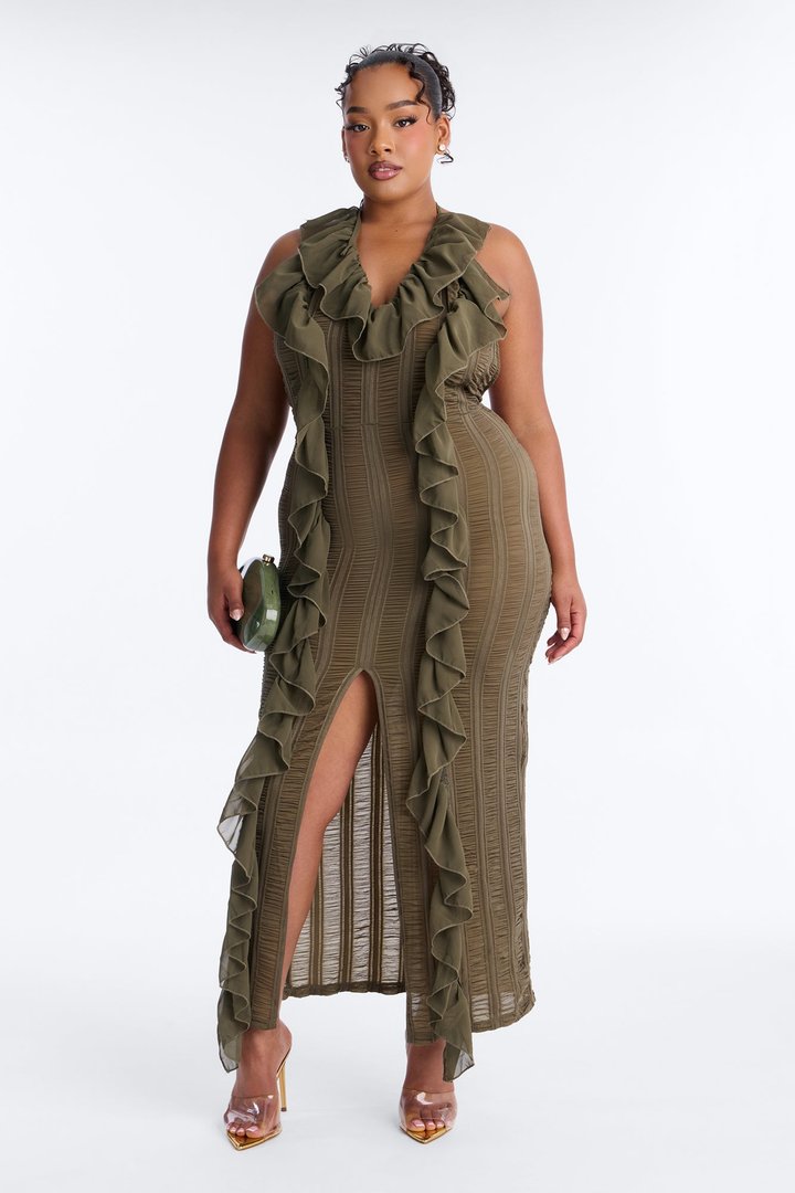 Devine Ruffle Maxi Dress - Olive