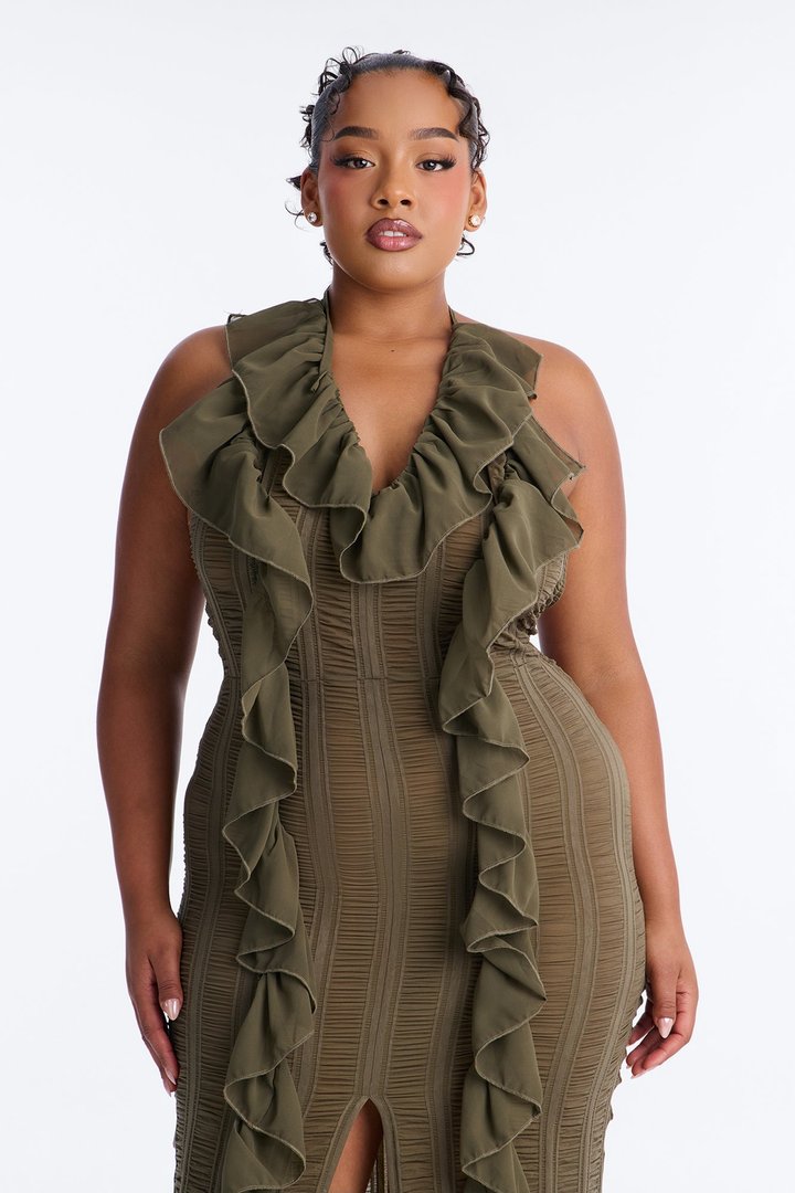 Devine Ruffle Maxi Dress - Olive
