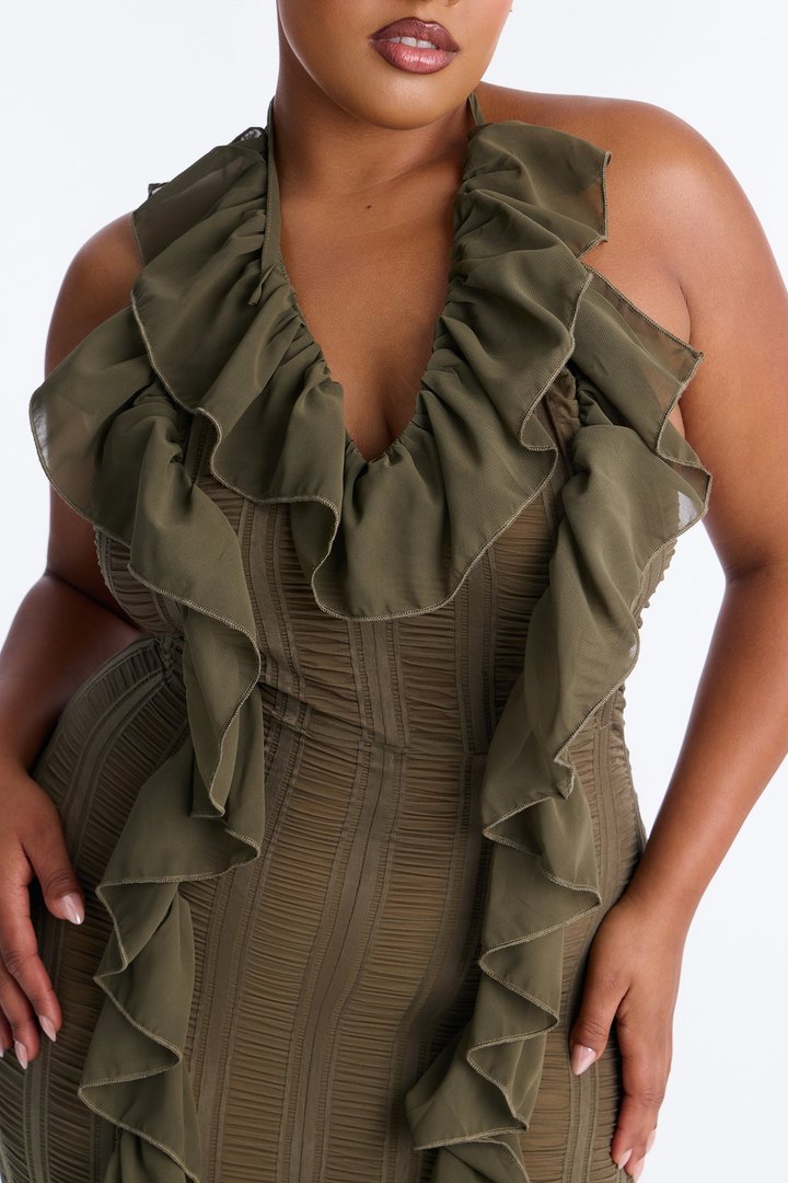 Devine Ruffle Maxi Dress - Olive
