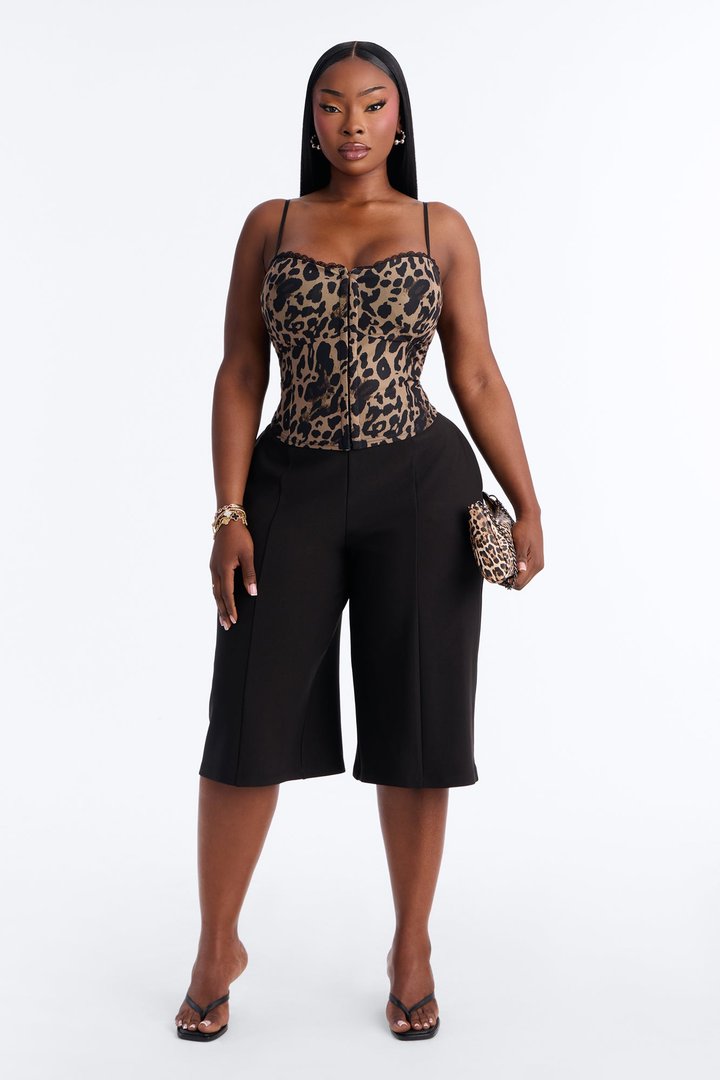 Renee Leopard Corset Lace Trim Top - Leopard