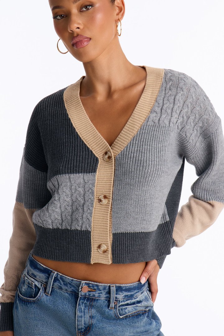 Good Form Cropped Color Block Sweater - Grey/combo