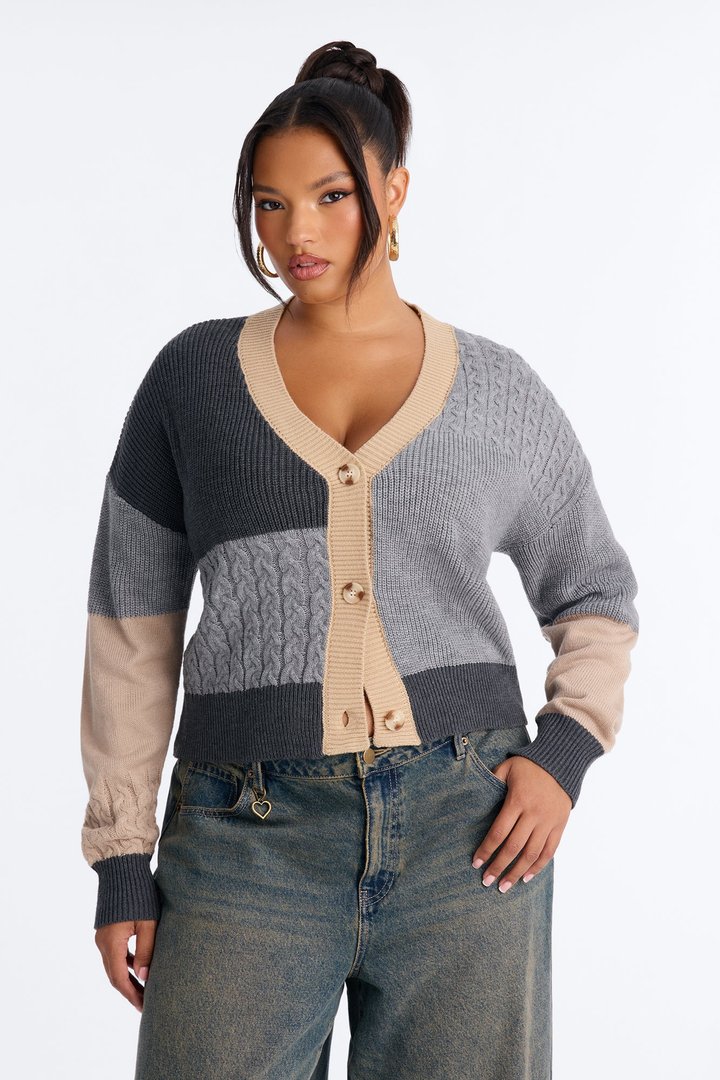 Good Form Cropped Color Block Sweater - Grey/combo