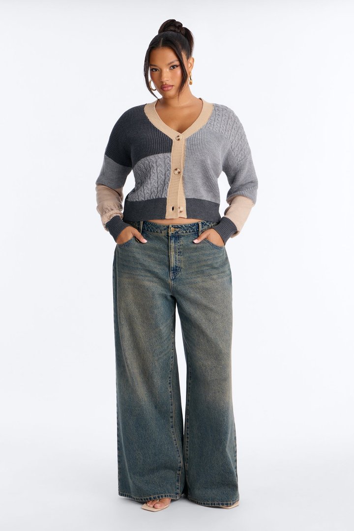 Good Form Cropped Color Block Sweater - Grey/combo