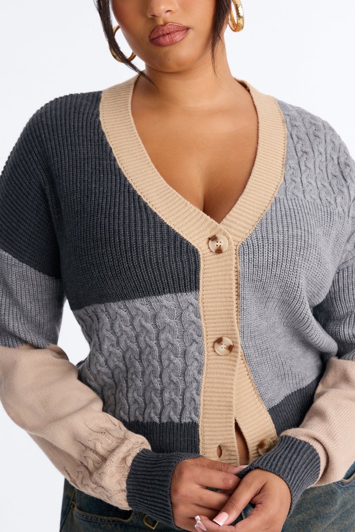 Good Form Cropped Color Block Sweater - Grey/combo