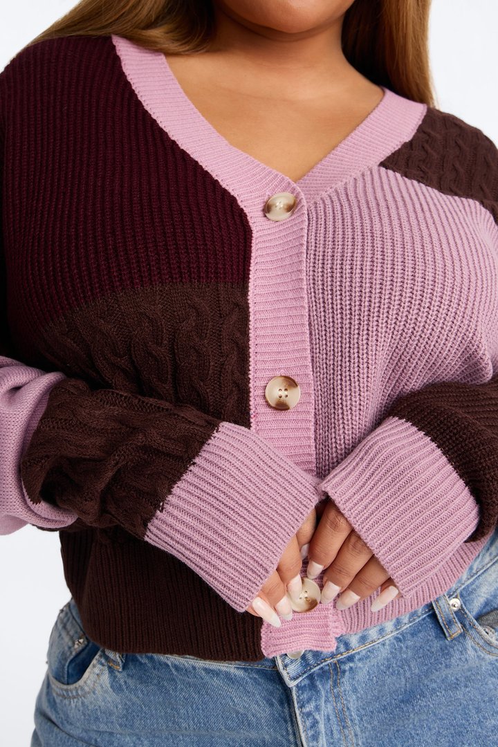 Good Form Cropped Color Block Sweater - Raspberry/Combo