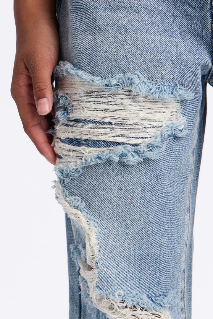 Mini Seeking Thrills Shredded Straight Leg Jeans - Medium Wash