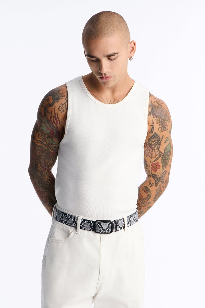 Snake Embossed Faux Leather Buckle Belt - Black/combo