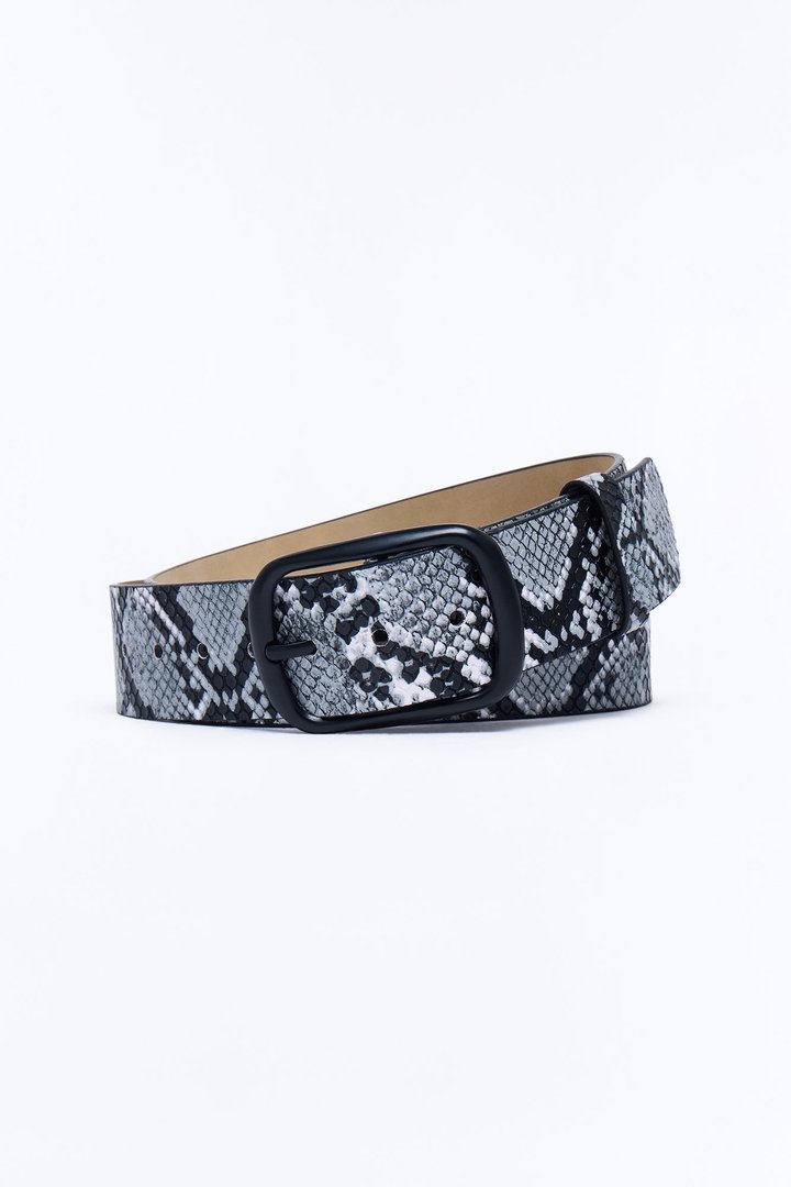 Snake Embossed Faux Leather Buckle Belt - Black/combo