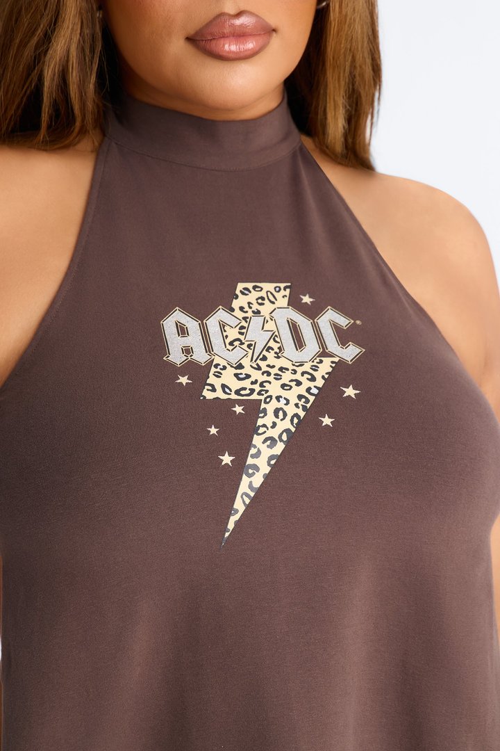 ACDC Mock Neck Backless Halter Top - Chocolate