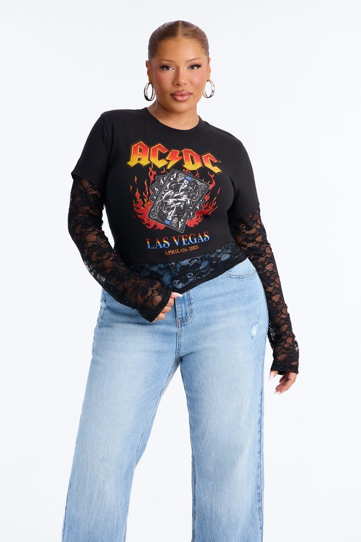 ACDC Live In Vegas Lace 2Fer Baby Tee - Black