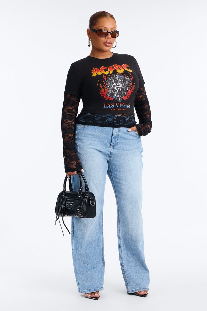 ACDC Live In Vegas Lace 2Fer Baby Tee - Black