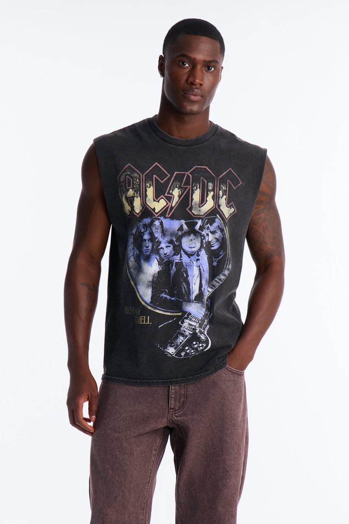 ACDC Vintage Oversized Muscle Tee - Black