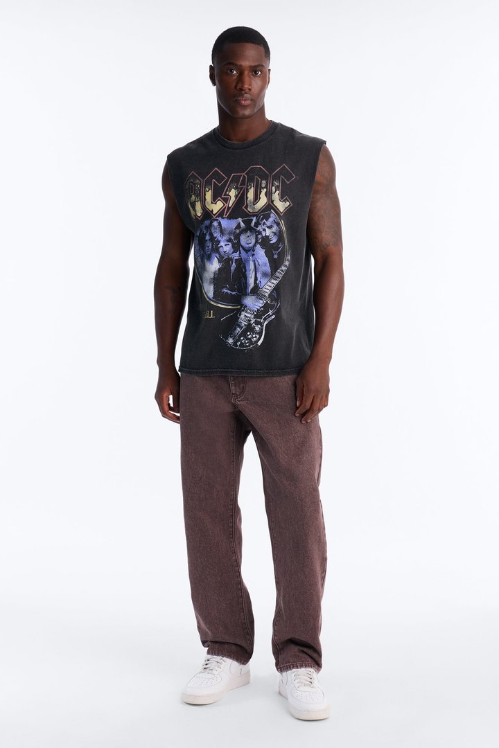 ACDC Vintage Oversized Muscle Tee - Black