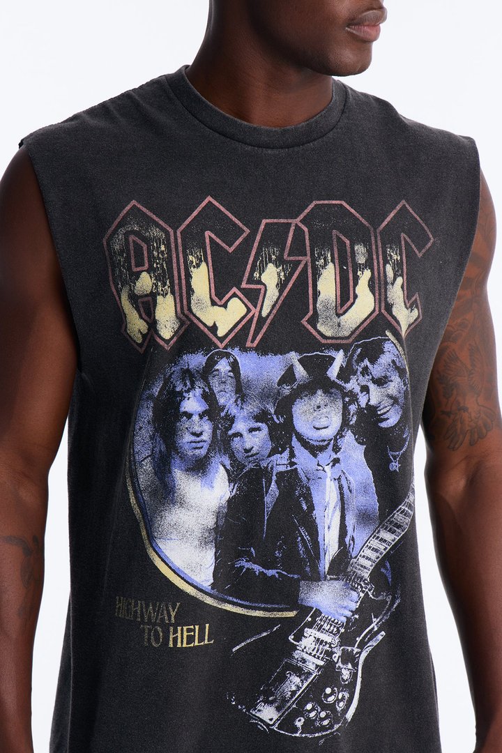 ACDC Vintage Oversized Muscle Tee - Black