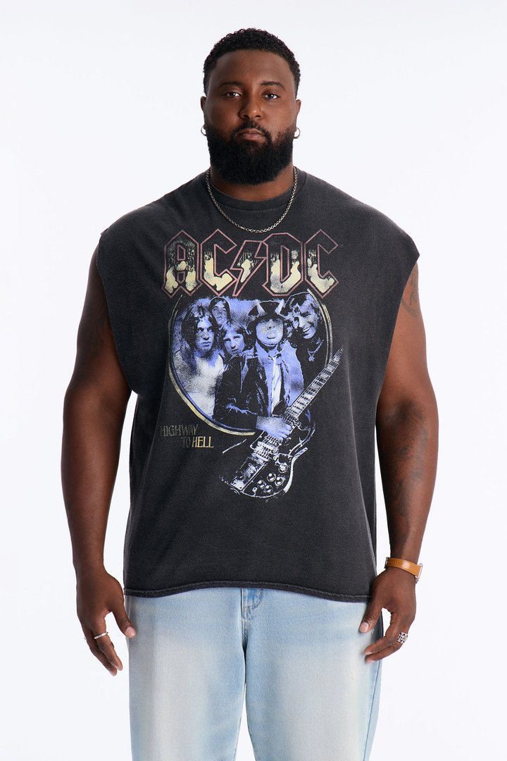 ACDC Vintage Oversized Muscle Tee - Black