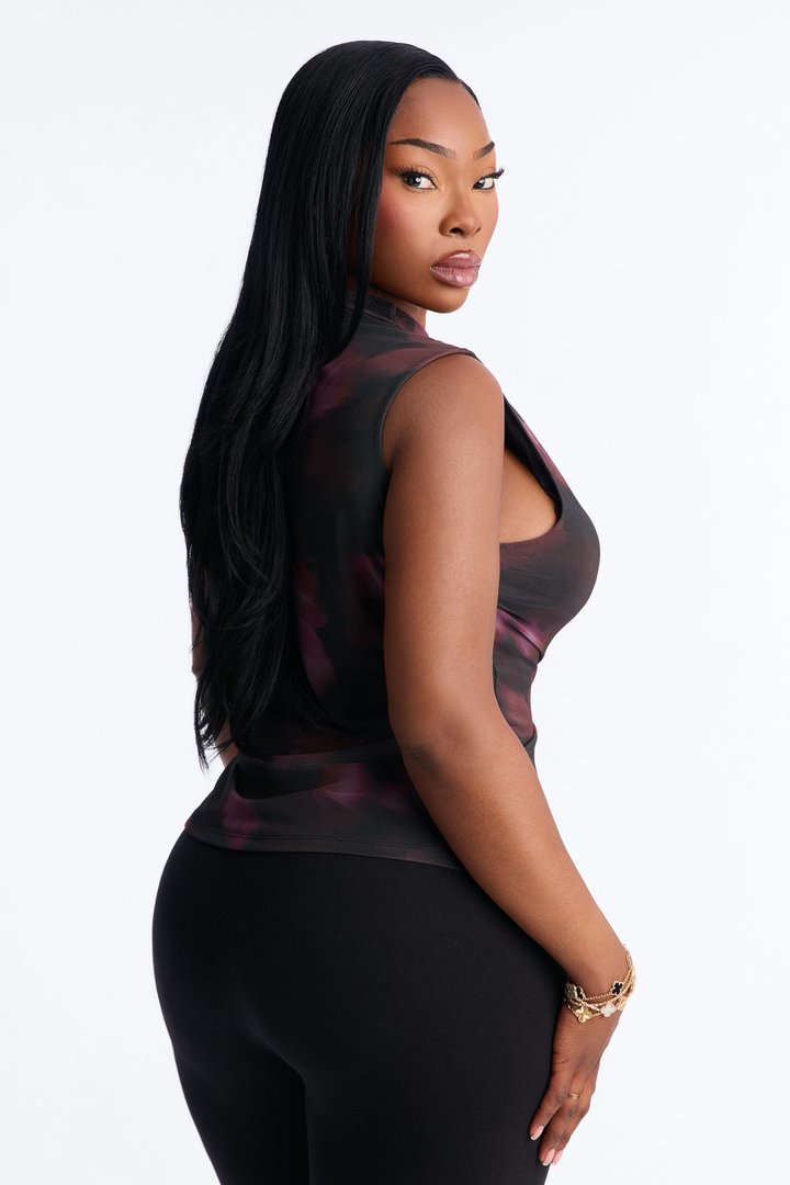 Holly Abstract Ruched Sleeveless Top - Black/combo