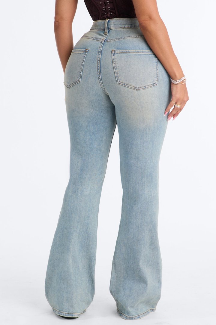 From The Top Premium High Rise Flare Jeans - Vintage Wash