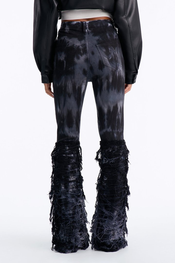 Nightshade Premium Shredded High RIse Flare Jeans - Black/combo