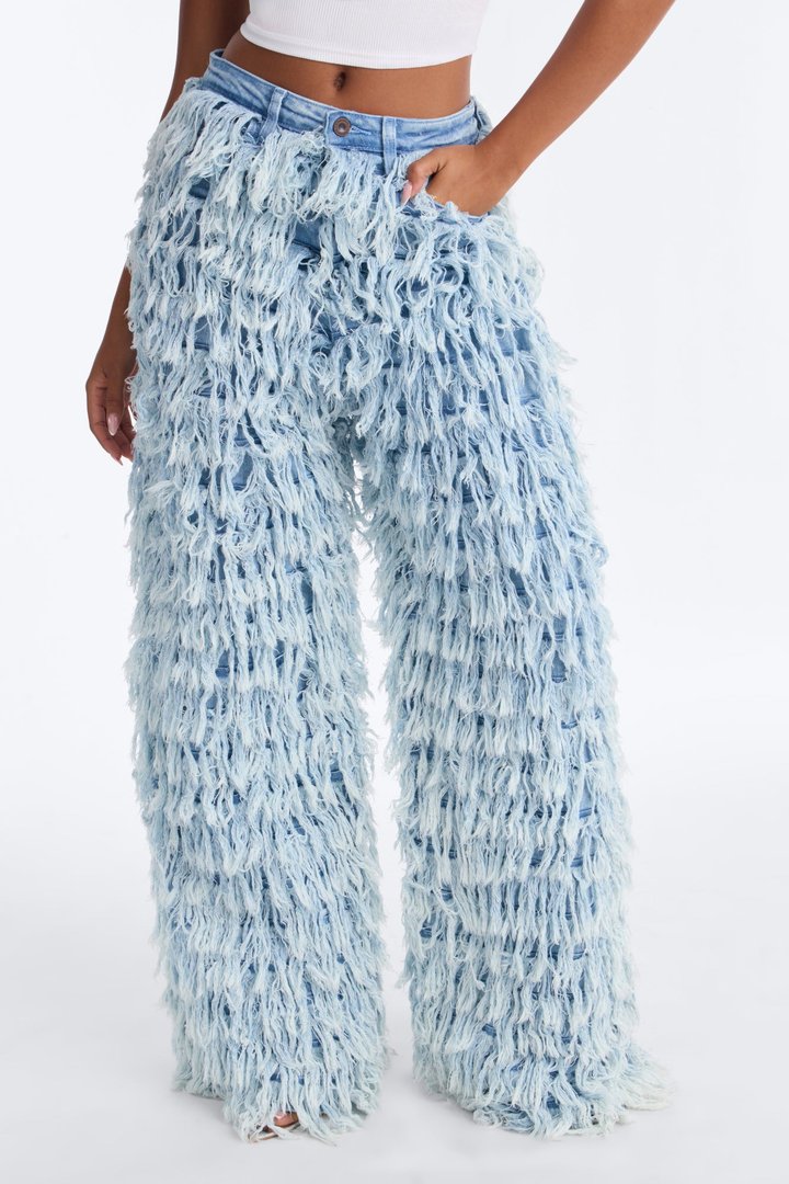 Cloud 9 Premium Fringe Wide Leg Jeans - Light Wash