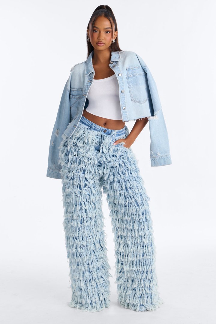 Cloud 9 Premium Fringe Wide Leg Jeans - Light Wash