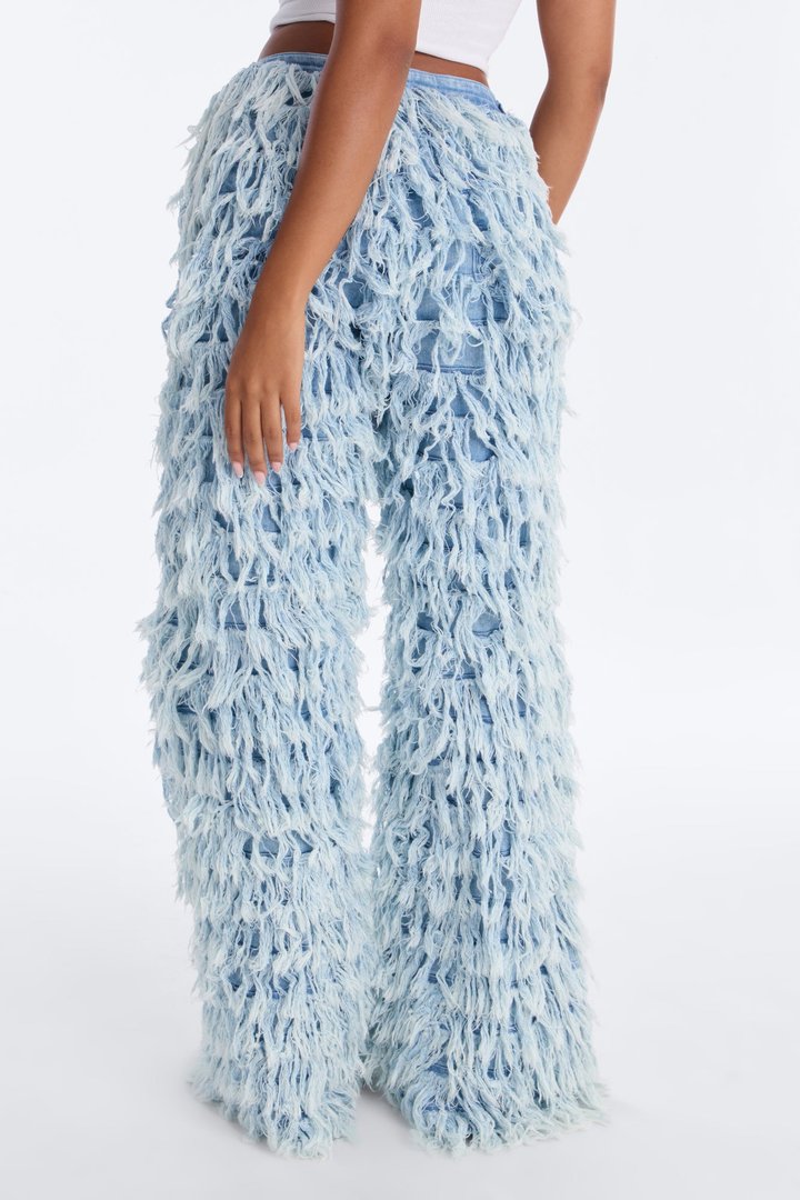 Cloud 9 Premium Fringe Wide Leg Jeans - Light Wash