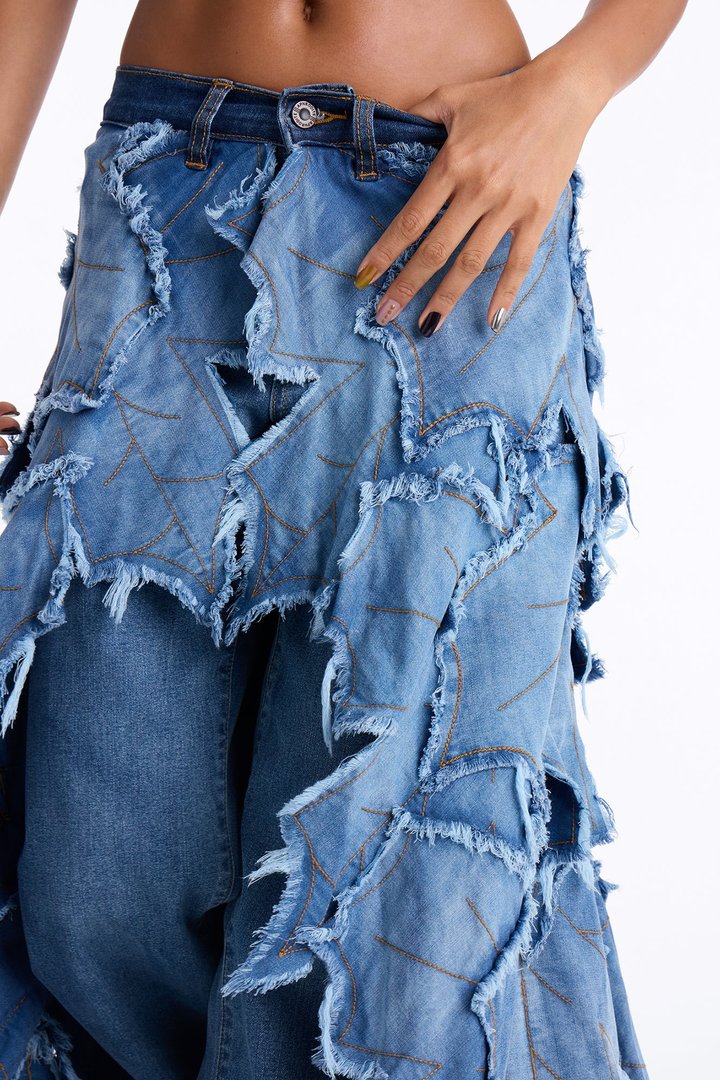La Promenade Straight Leg Overlay Jeans - Medium Wash