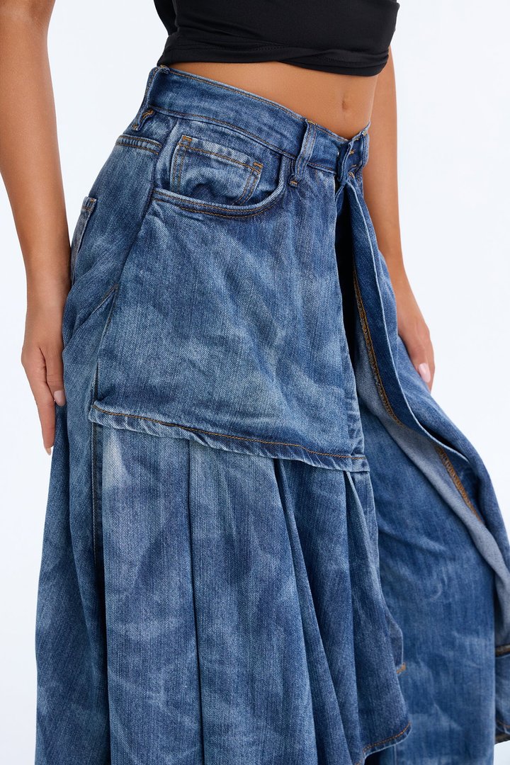 Party With Me Skirt Overlay Straight Leg Jeans - Light Wash