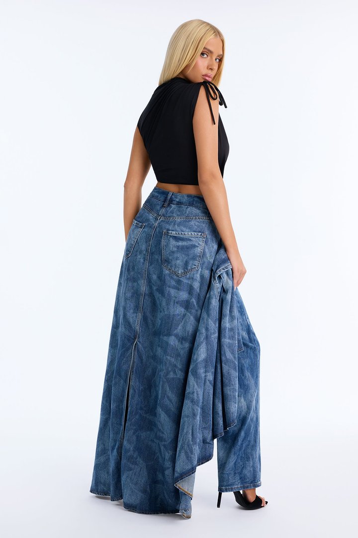 Party With Me Skirt Overlay Straight Leg Jeans - Light Wash