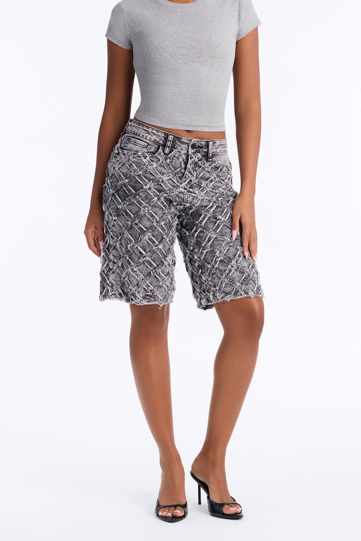 Heaven Shredded Denim Bermuda Shorts - Black Wash