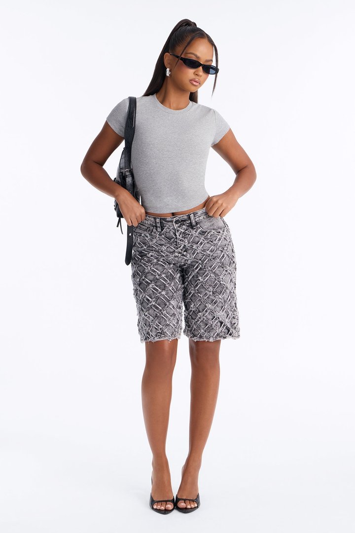 Heaven Shredded Denim Bermuda Shorts - Black Wash