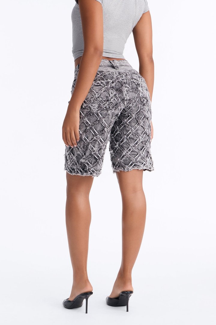Heaven Shredded Denim Bermuda Shorts - Black Wash
