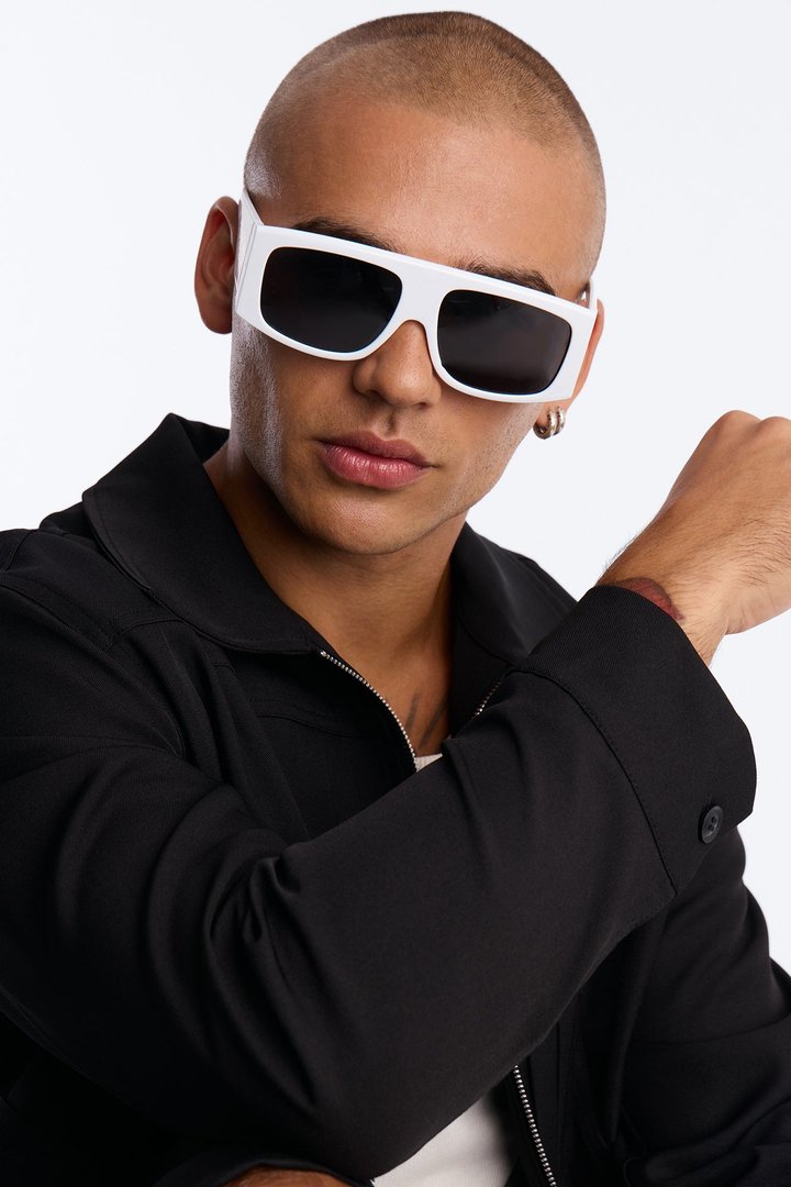 Metallic Flames Flat Top Square Frame Sunglasses - White/Black