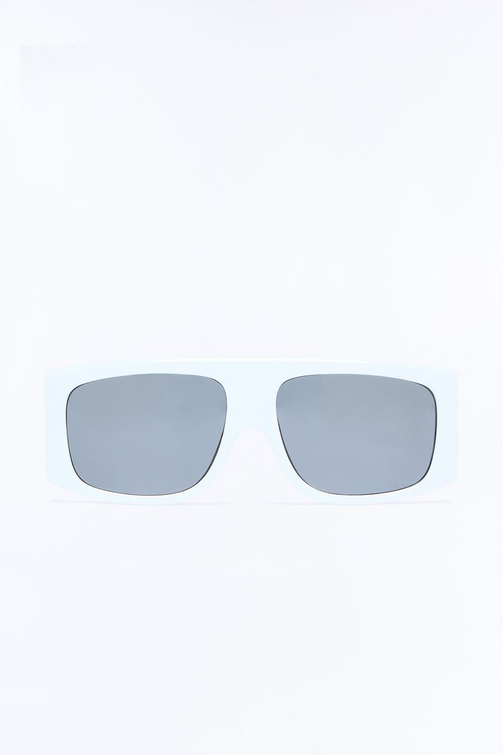 Metallic Flames Flat Top Square Frame Sunglasses - White/Black