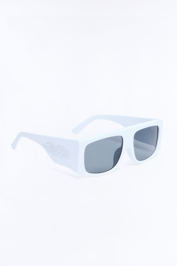 Metallic Flames Flat Top Square Frame Sunglasses - White/Black