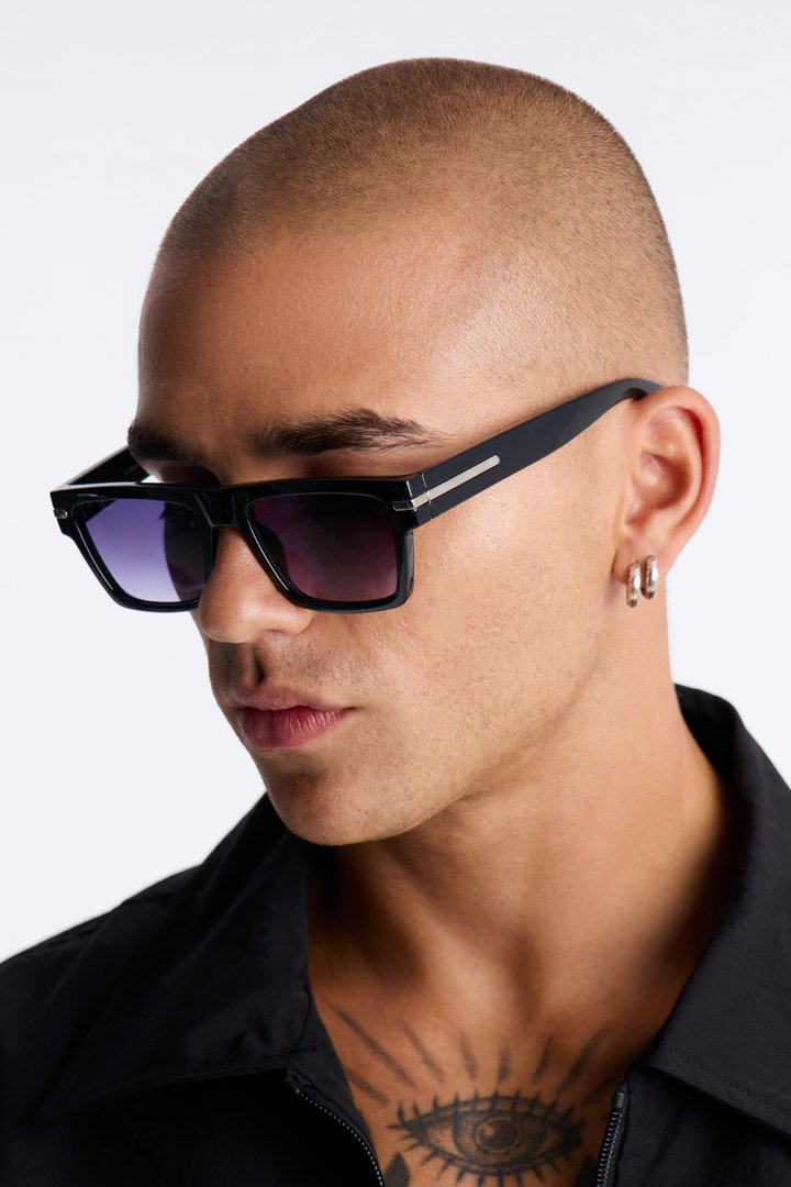 One Man Show Square Frame Sunglasses - Black/Black