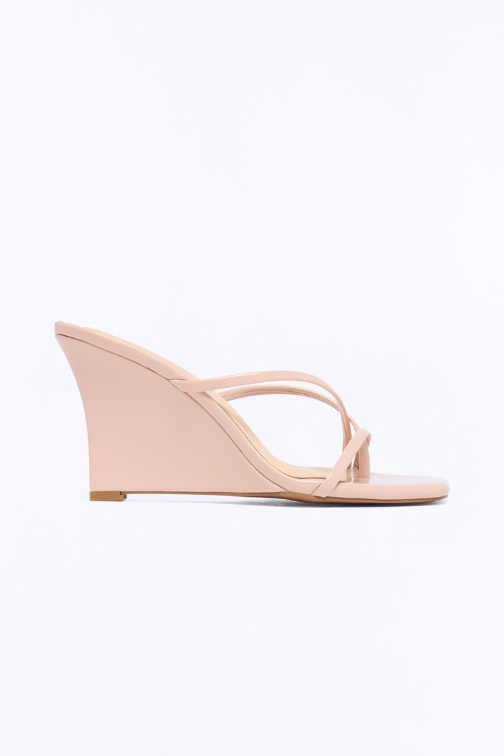 Andrea Square Toe Mule Wedges - Nude