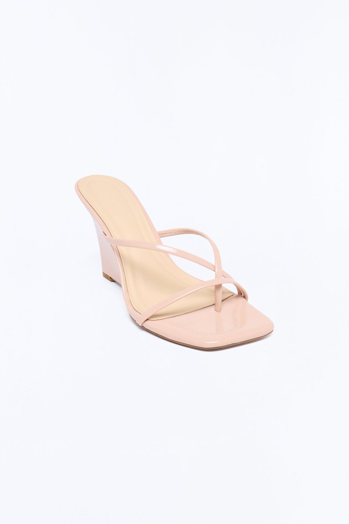 Andrea Square Toe Mule Wedges - Nude