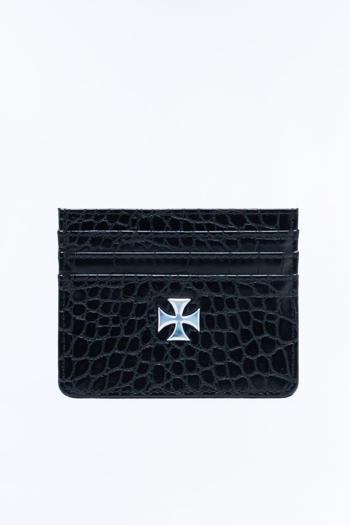 Need Faith Embossed Croc Faux Leather Card Holder - Black